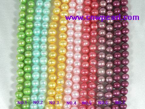 6-7mm potato shaped dye color freshwater pearl strands